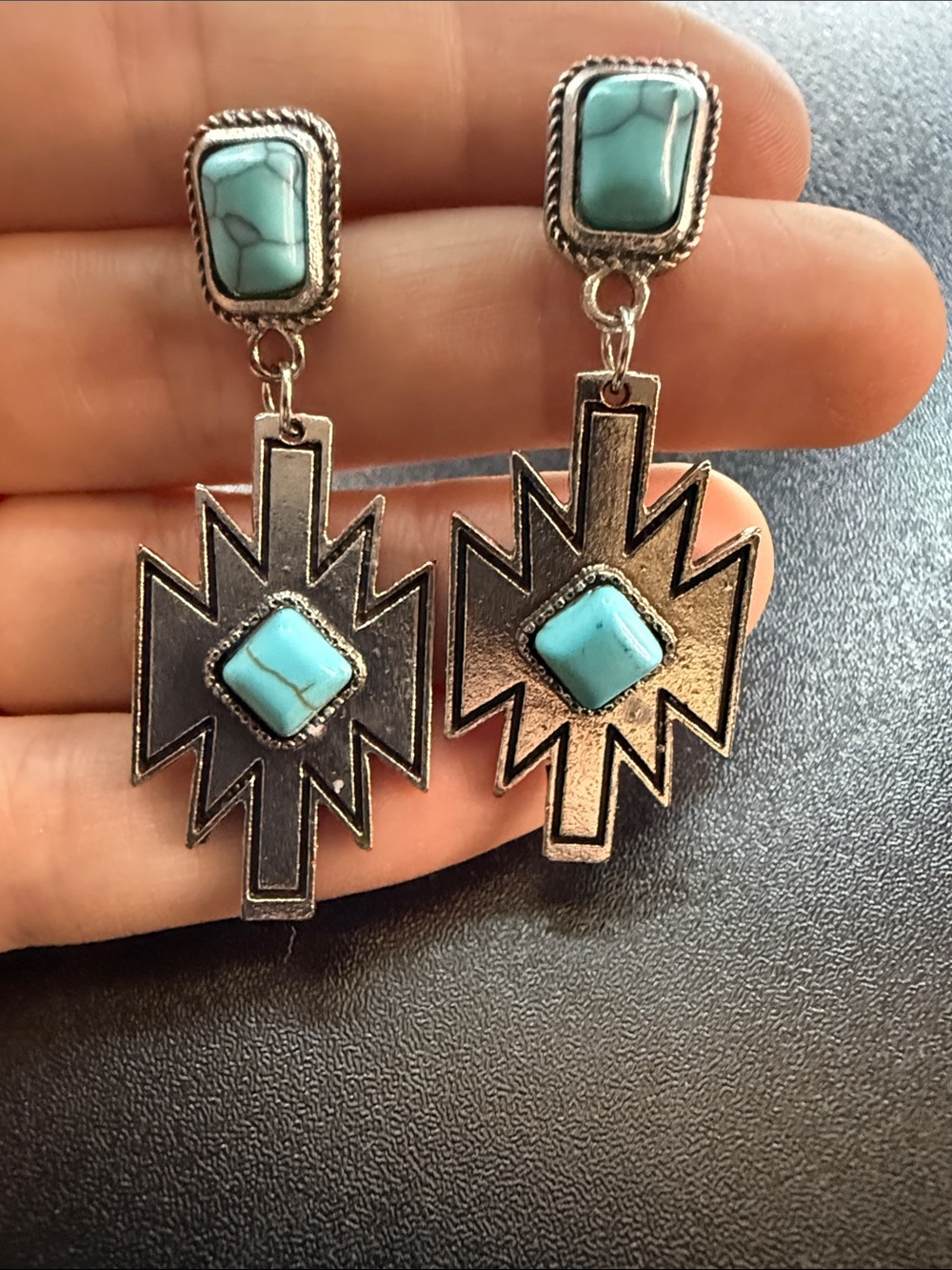 Faux Turquoise Aztec Earrings
